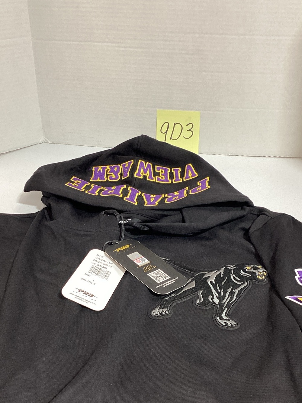 Black Graphic Hoodie with Panther Patch and 'Prairie View' Hood Print